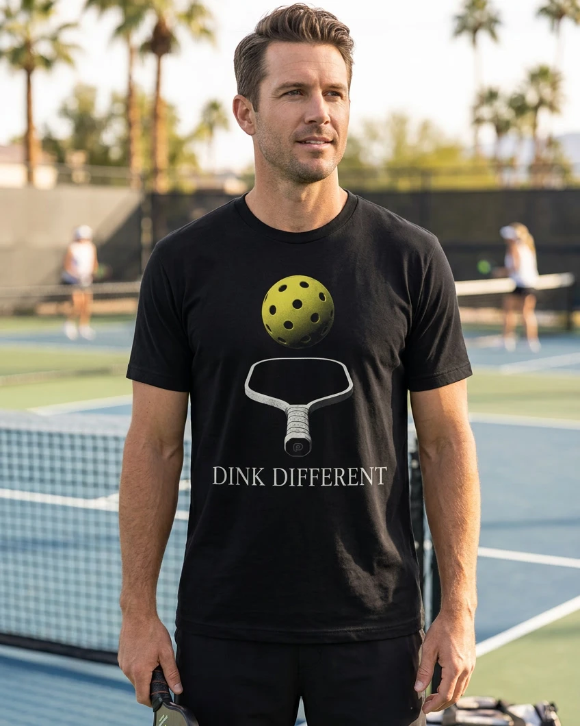 Dink Different tee, black, front view worn by a model
