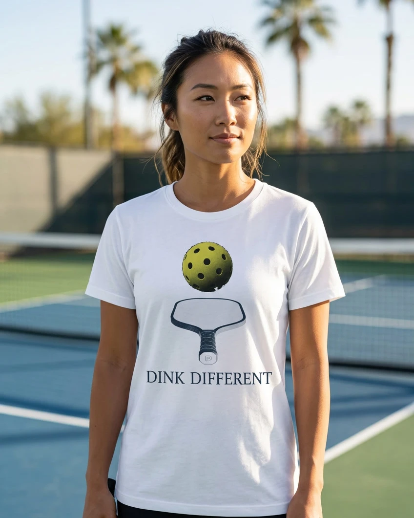 Dink Different tee, white, front view worn by a model