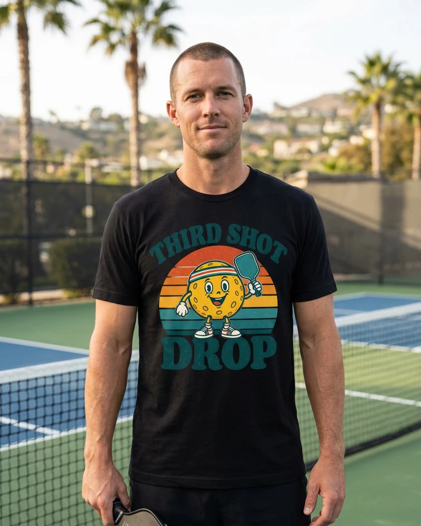 Third Shot Drop tee, black, front view worn by a model